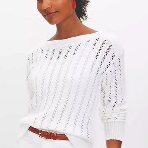 LOFT Pointelle Textured Knit Cotton Boatneck Sweater M